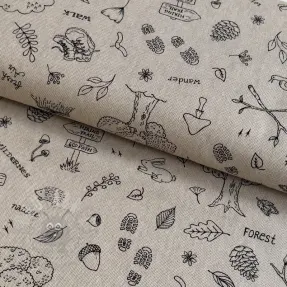 Sisustuskangas Linenlook Wander woods doodle