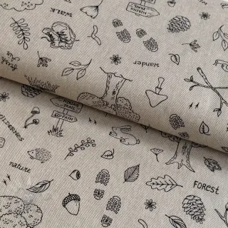 Sisustuskangas Linenlook Wander woods doodle