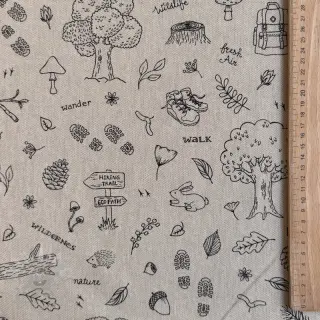 Sisustuskangas Linenlook Wander woods doodle