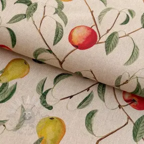 Sisustuskangas Linenlook Apple pear branch digital print