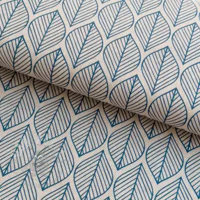 Sisustuskangas Linenlook Leaf line minimalist denim