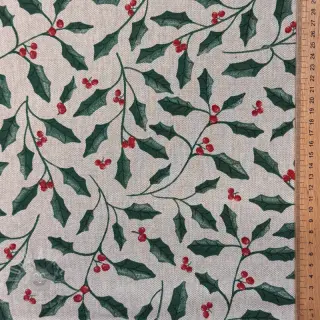 Sisustuskangas Linenlook Holly branch Xmas