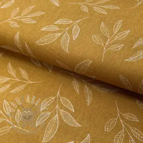 Sisustuskangas Linenlook Elegant leaf branch yellow