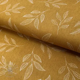 Sisustuskangas Linenlook Elegant leaf branch yellow
