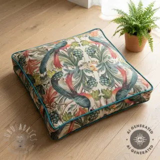 Sisustuskangas Linenlook Leafy paradise bird digital print