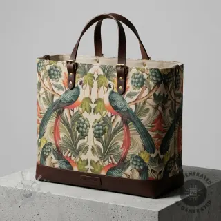 Sisustuskangas Linenlook Leafy paradise bird digital print