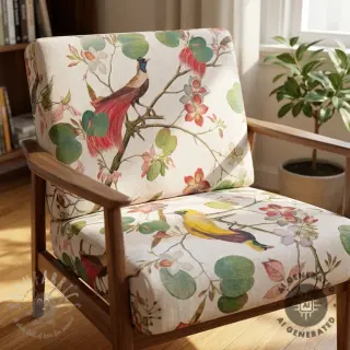 Sisustuskangas Linenlook Orchid paradise bird digital print