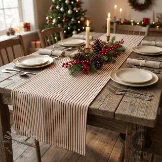 Sisustuskangas Linenlook Little Xmas stripe