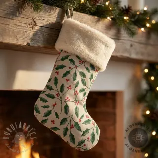 Sisustuskangas Linenlook Holly branch Xmas