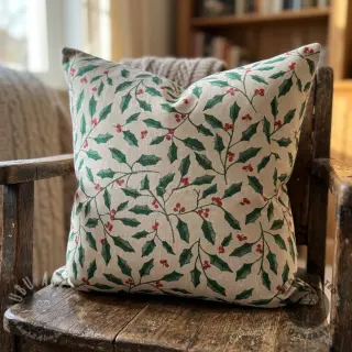 Sisustuskangas Linenlook Holly branch Xmas