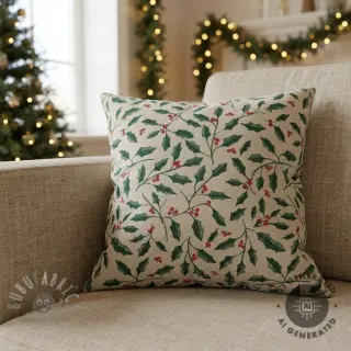 Sisustuskangas Linenlook Holly branch Xmas