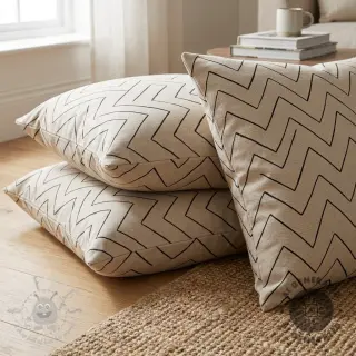 Sisustuskangas Linenlook Freehand zigzag lines