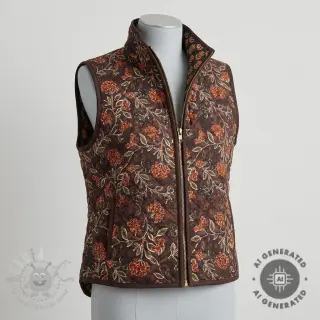 Sametti VELVET QUILT Flowers leaves dark brown