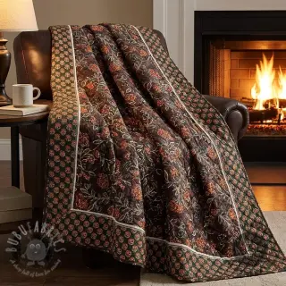 Sametti VELVET QUILT Flowers leaves dark brown