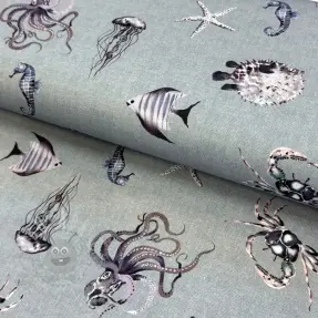Sisustuskangas Underwater animals grey digital print
