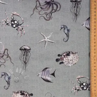 Sisustuskangas Underwater animals grey digital print