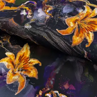 Juhla- ja naistenkankaat PUNTA DI ROMA Flowers black digital print