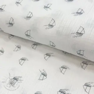 Kaksinkertainen harsokangas/musliini Boats white