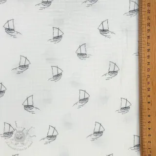 Kaksinkertainen harsokangas/musliini Boats white