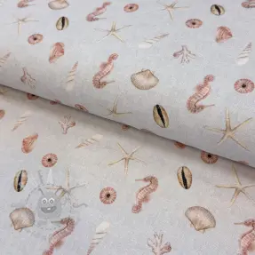 Sisustuskangas Shells linen ecru digital print