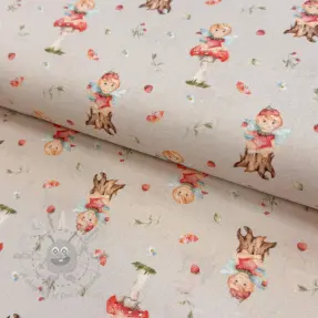 Puuvillakangas Sweet elf light sand digital print