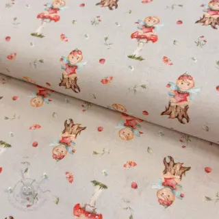 Puuvillakangas Sweet elf light sand digital print