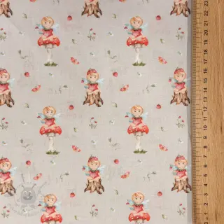 Puuvillakangas Sweet elf light sand digital print