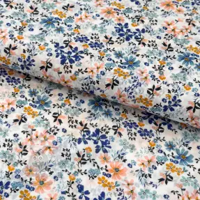 Puuvillakangas VOILE Flowers blue digital print