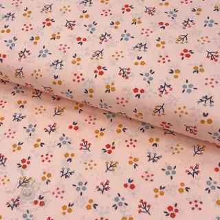 Puuvillakangas Small flowers light salmon ORGANIC