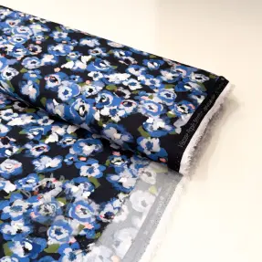 Viskoosi POPLIN STRETCH Painted flowers navy digital print