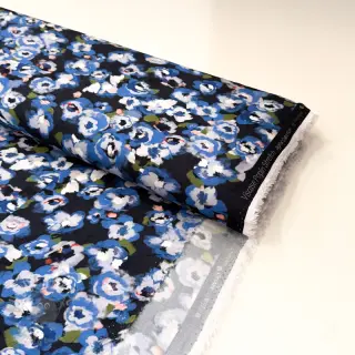 Viskoosi POPLIN STRETCH Painted flowers navy digital print