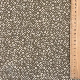 Puuvillakangas Flowers and dots moss green