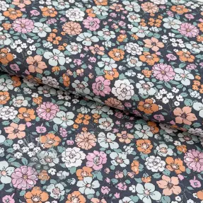 Puuvillakangas Flowers navy ORGANIC