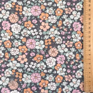 Puuvillakangas Flowers navy ORGANIC