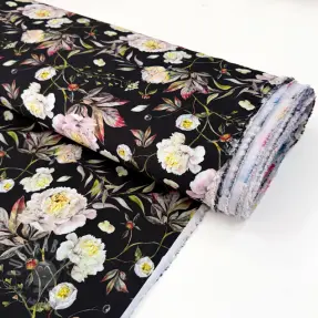 Juhla- ja naistenkankaat MAGNOLIA STRETCH Flowers bouquet black
