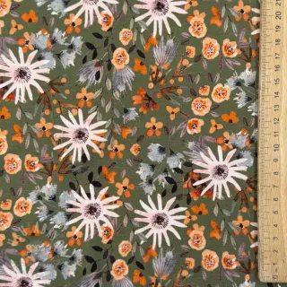 Harjattu collegekangas Flowers forest green digital print