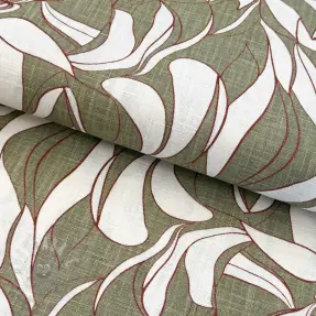 Pellava puuvillalla WASHED Abstract olive