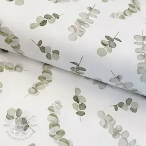 Sisustuskangas Eucalyptus white green digital print