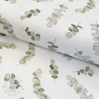 Sisustuskangas Eucalyptus white green digital print