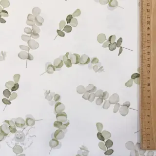 Sisustuskangas Eucalyptus white green digital print