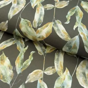 Sisustuskangas Leaves army green digital print