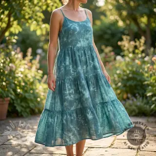 Kaksinkertainen harsokangas/musliini TIE DYE dark cyan