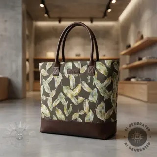 Sisustuskangas Leaves army green digital print