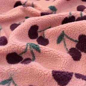 Päällystakkikangas TEDDY JACQUARD Cherries pink