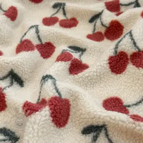 Päällystakkikangas TEDDY JACQUARD Cherries ecru