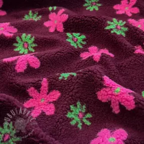 Päällystakkikangas TEDDY JACQUARD Flowers burgundy