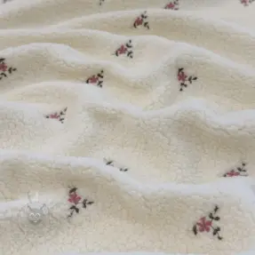 Päällystakkikangas TEDDY EMBROIDERY Flowers ecru