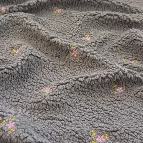 Päällystakkikangas TEDDY EMBROIDERY Flowers grey