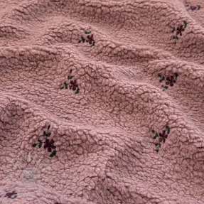 Päällystakkikangas TEDDY EMBROIDERY Flowers mauve