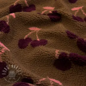 Päällystakkikangas TEDDY JACQUARD Cherries brown